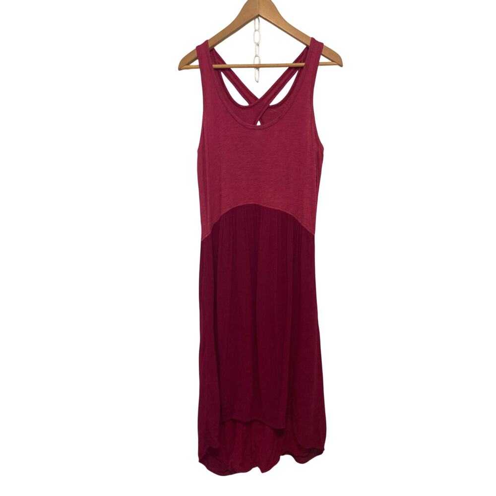 Pink Contrasting Summer Lightweight Tank Cross Back High Low Midi Dress Medium